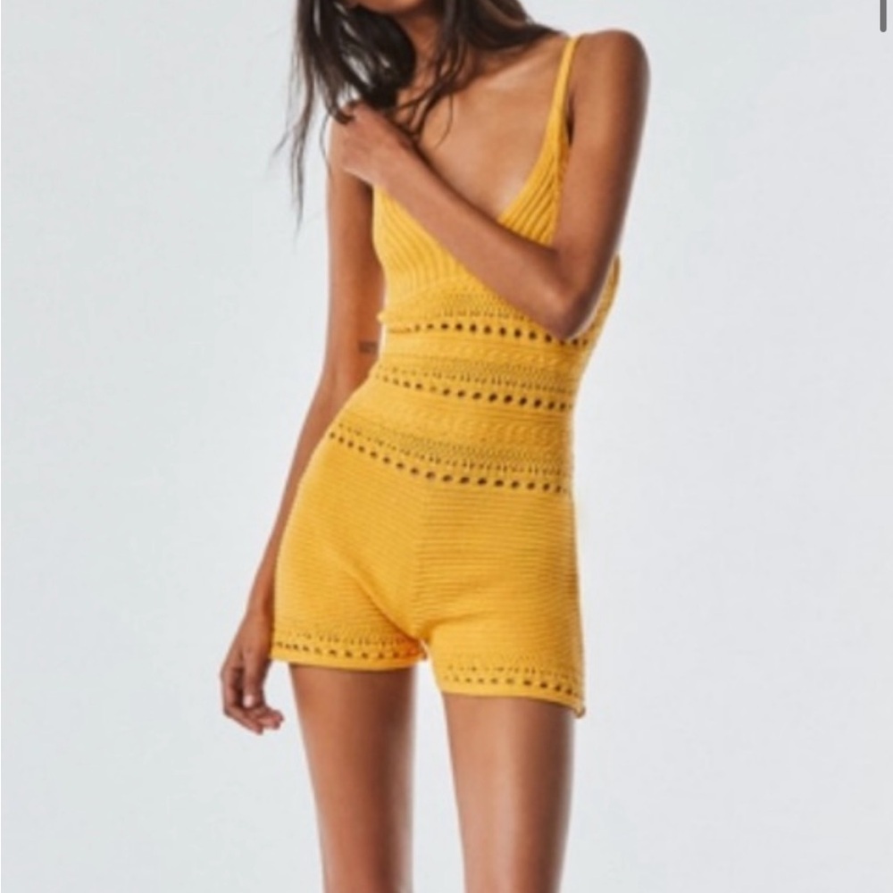 NWOT Zara Yellow Open Knit Jumpsuit
